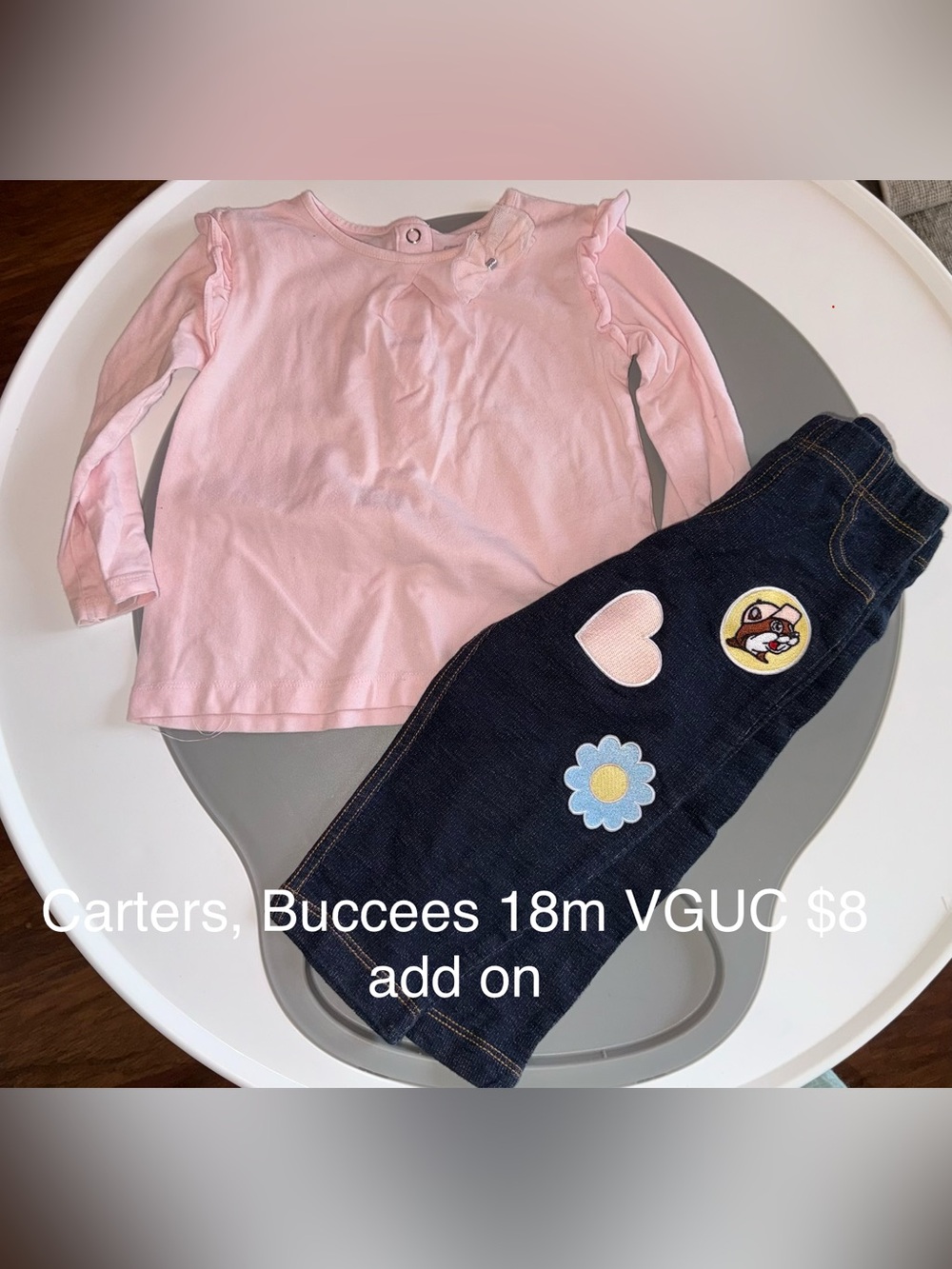 Toddler Pink Long-Sleeve Top with Ruffle Detail and Jeans with Beaver Patch